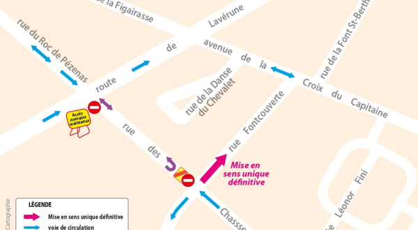 carte du quartier avec les modifications de sens de circulation 