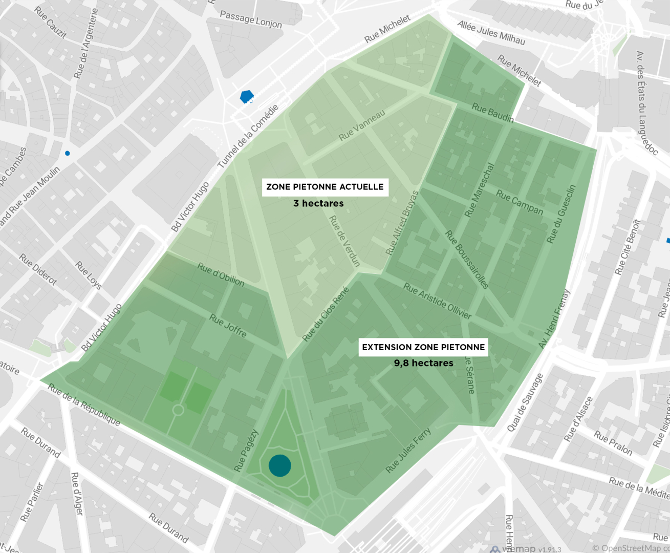 carte aire piétonne centre ville 