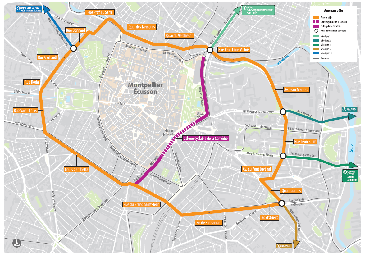 Plan du futur anneau vélo de Montpellier