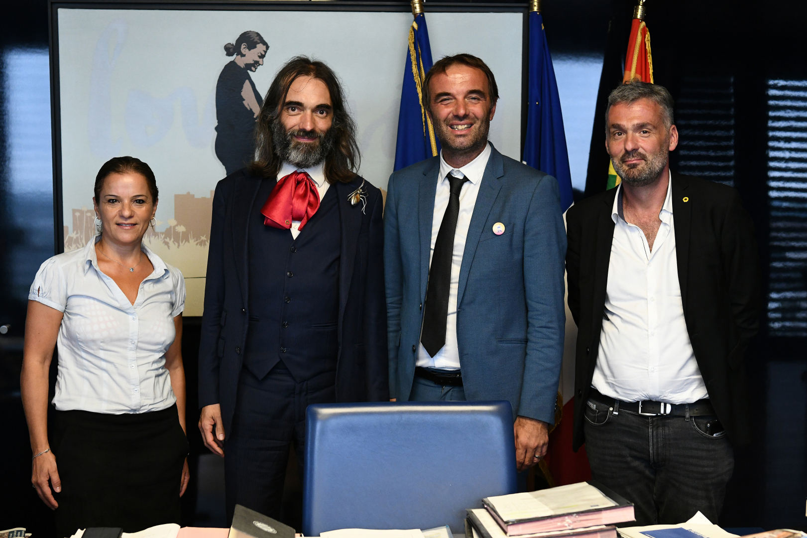 Cédric Villani, entouré de Michaël Delafosse, Manu Reynaud et Radia Tikouk