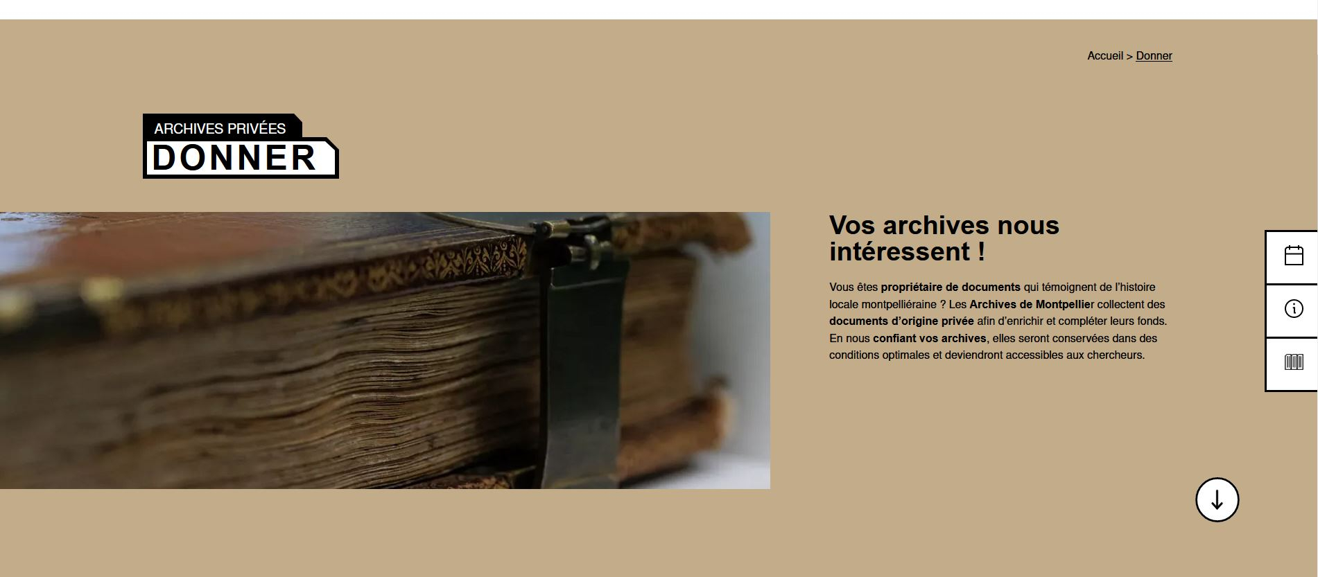 Rubrique "Donner" sur le nouveau site des Archives de Montpellier