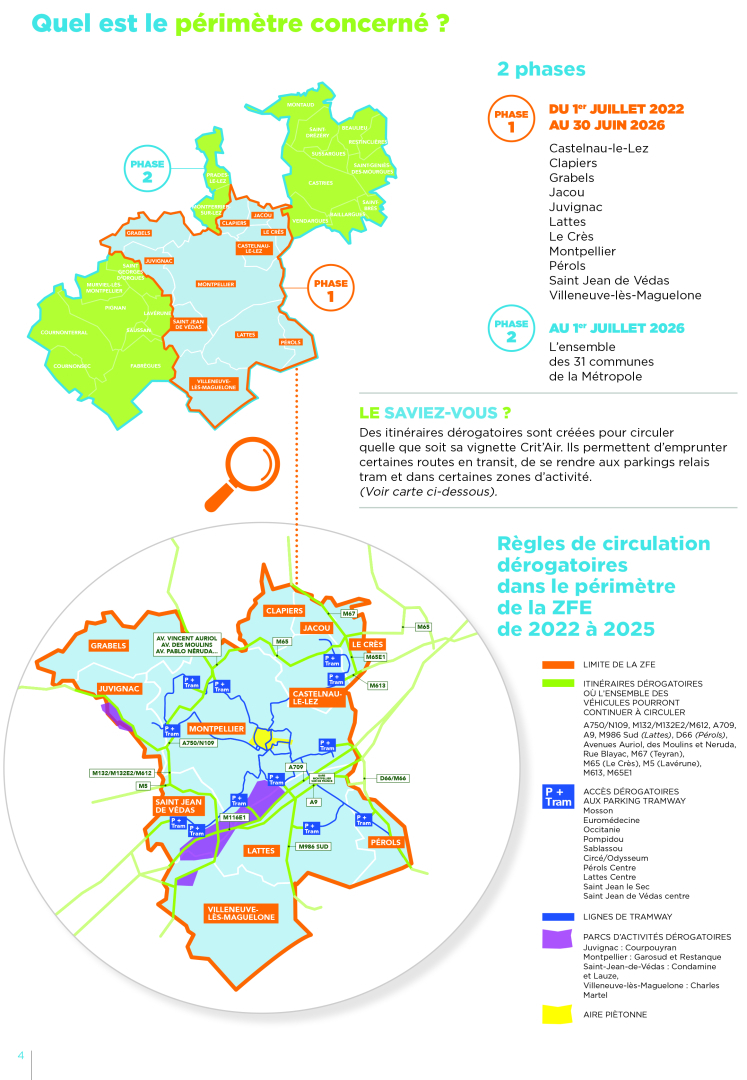 Carte du périmètre de la ZFE et itinéraires dérogatoires 