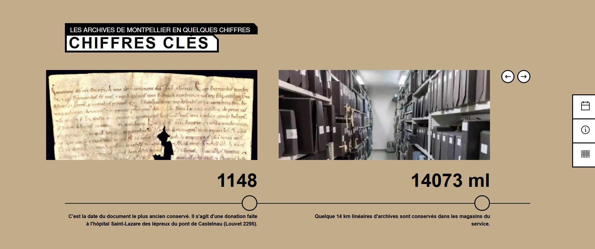 Rubrique "chiffres clés" sur le nouveau site des Archives de Montpellier