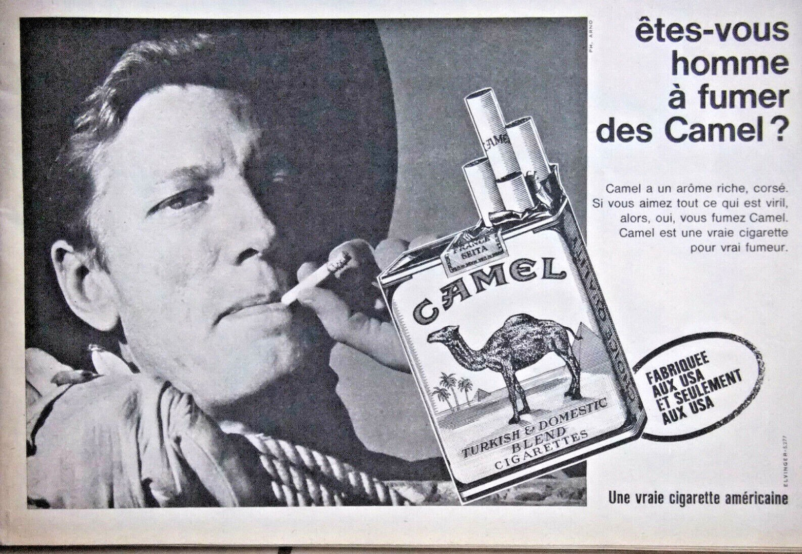 Visuel publicitaire de la marque de cigarette Camel, vantant la virilité des fumeurs