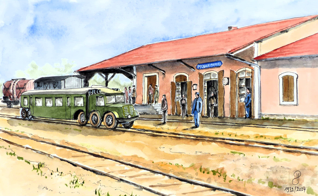 Illustration de l'ancienne gare de Pignan par Pierre Galtier