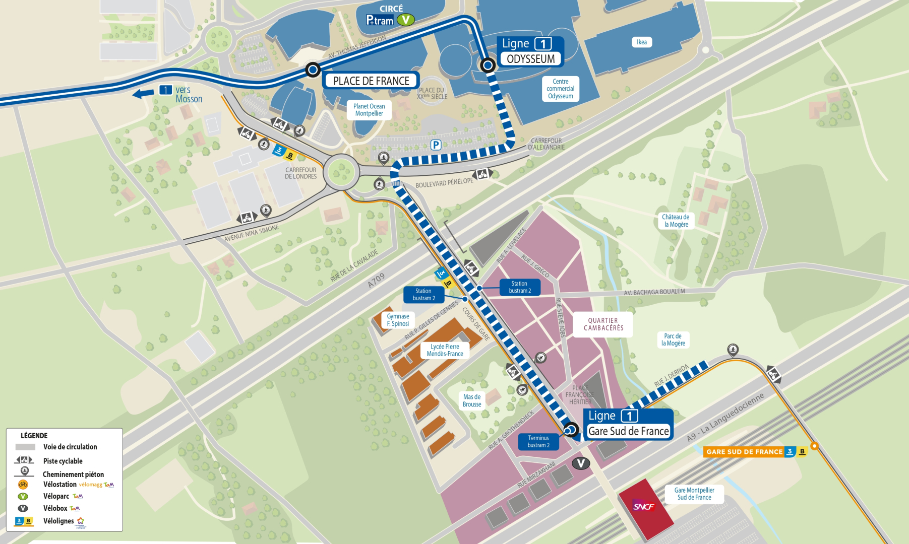 Plan de l'extension de la ligne 1 pour desservir la gare Sud de France