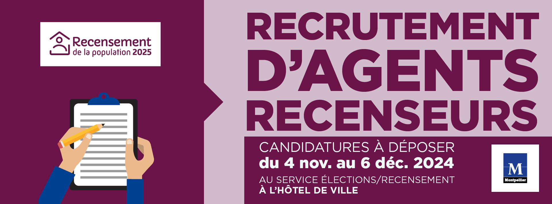 bannière d'annonce recrutement agents recenseurs