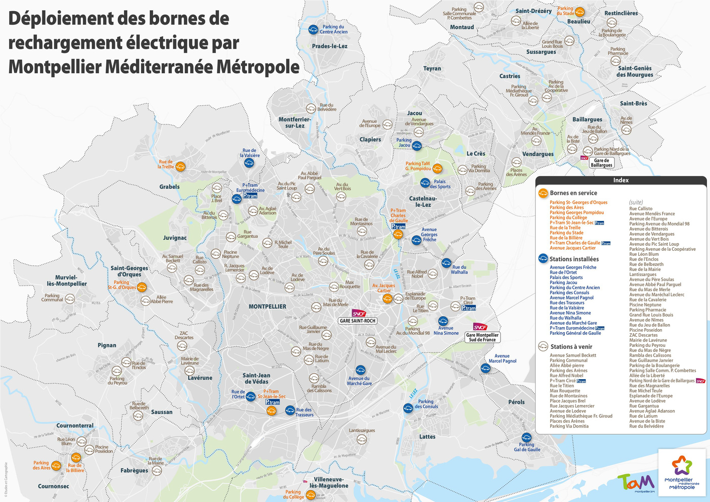 carte du déploiement du réseau métropolitain de bornes de recharge électrique