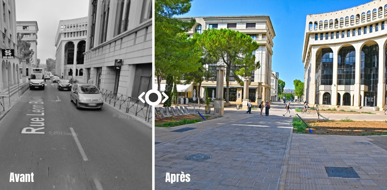 rue Léon Blum avant et après réaménagement 