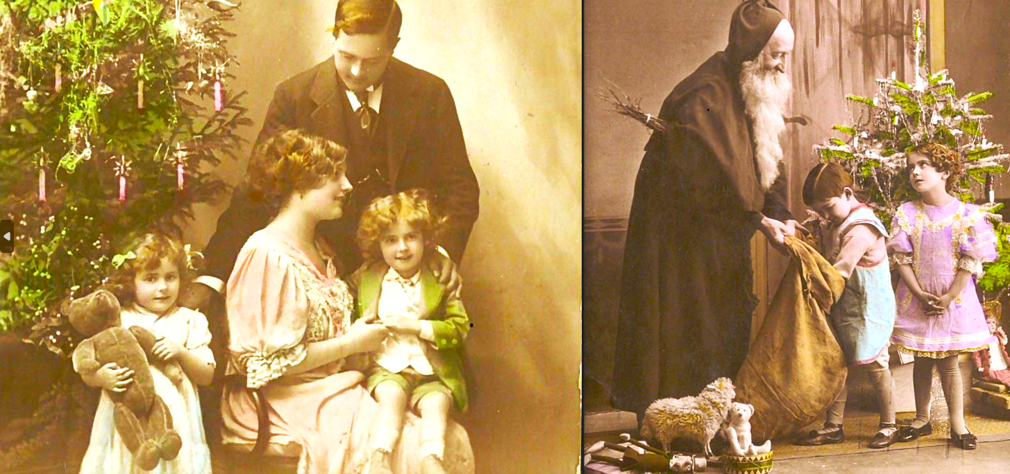 Montage d'images père noël et famille à noël