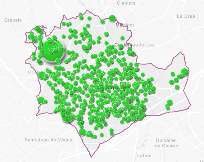 carte des plantations d'arbres à Montpellier 