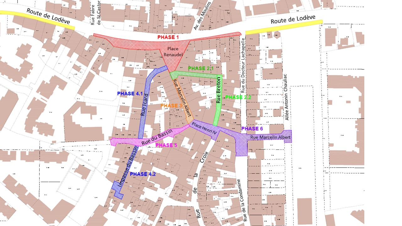 Plan du vieux Celleneuve avec calendrier des différentes phase de travaux