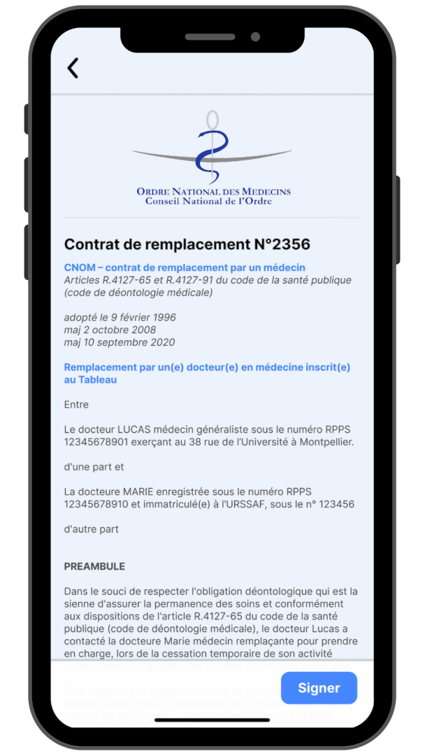 écran application contrat type 