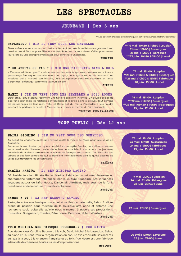 Le programme des spectacles