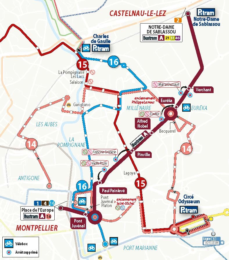 Le réseau TaM dans le secteur du bustram A à partir du 23 mai