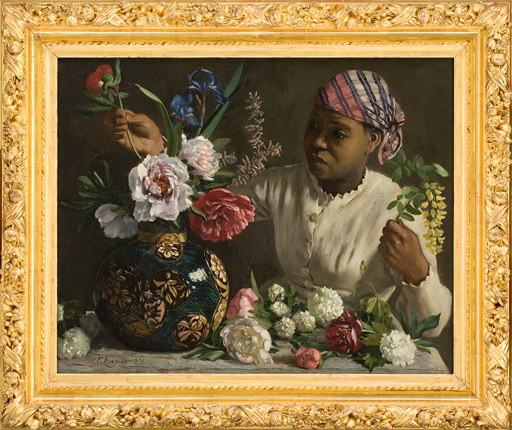 Jeune femme aux pivoines, un tableau de Frédéric Bazille