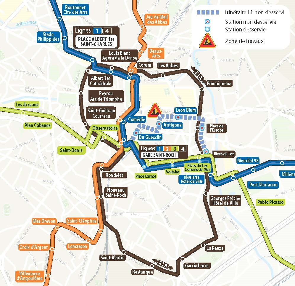 Modifications du secteur Antigone du samedi 28 juin au dimanche 6 juillet