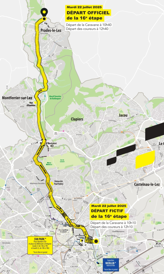 carte du parcours du Tour de France sur le territoire métropolitain