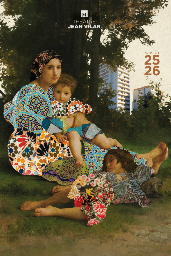 Affiche officielle en peinture avec immeubles arbres et personnages 