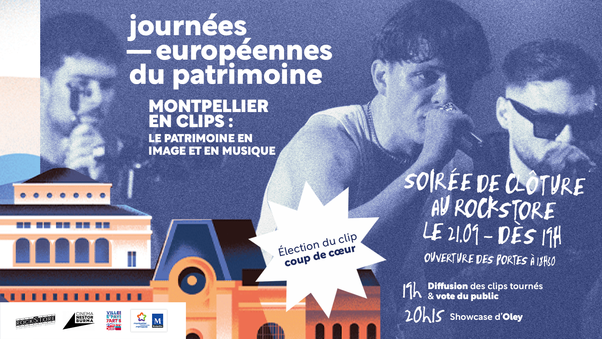 affiche de la soirée Montpellier en clips au Rockstore avec logos informations chanteurs
