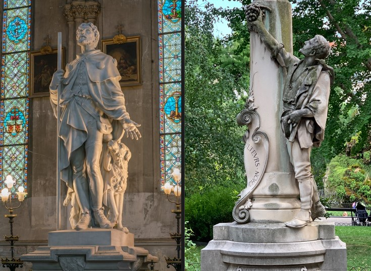 Montage photo des statues de Baussan sur Bazille