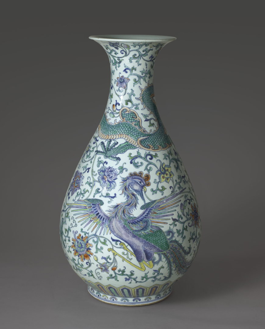 Grand vase impérial décoré de phénix et de dragon 