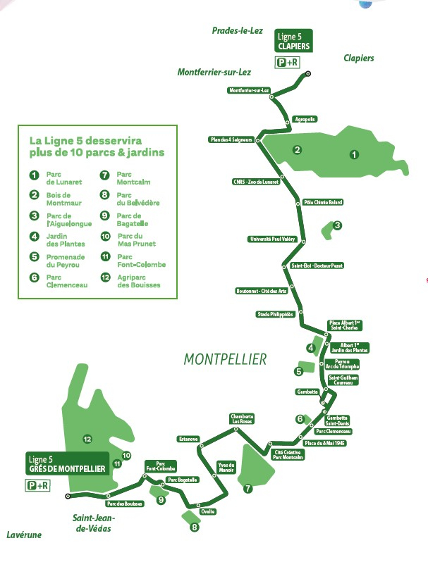 La ligne 5 dessert plus de dix parcs et jardins