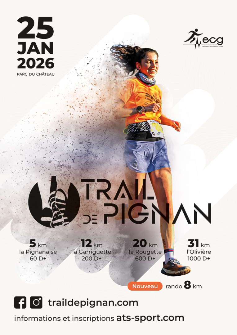 Affiche du trail de pignan, jeune fille en maillot orange courant