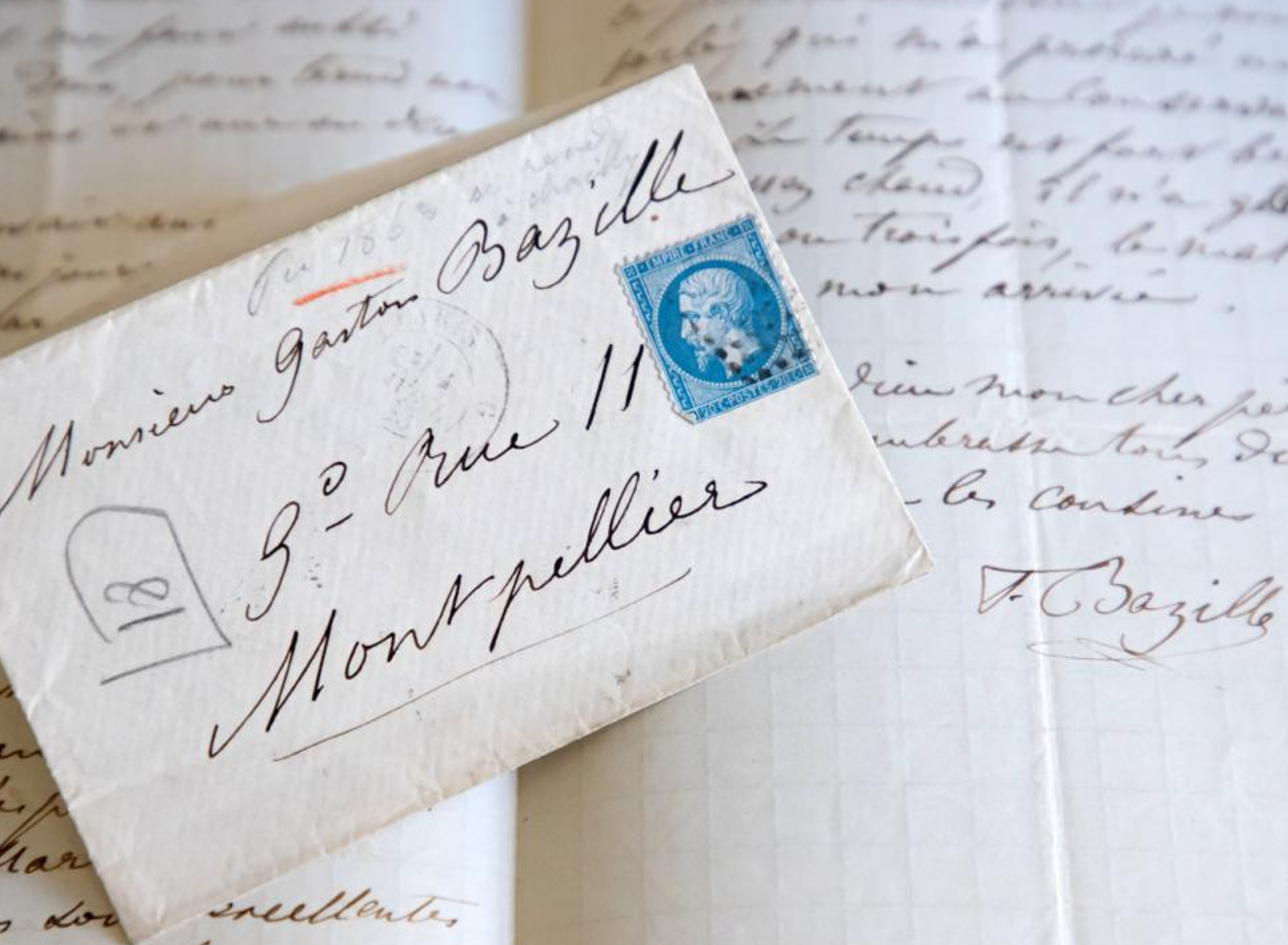 Montage d'enveloppe et lettre de Frédéric Bazille