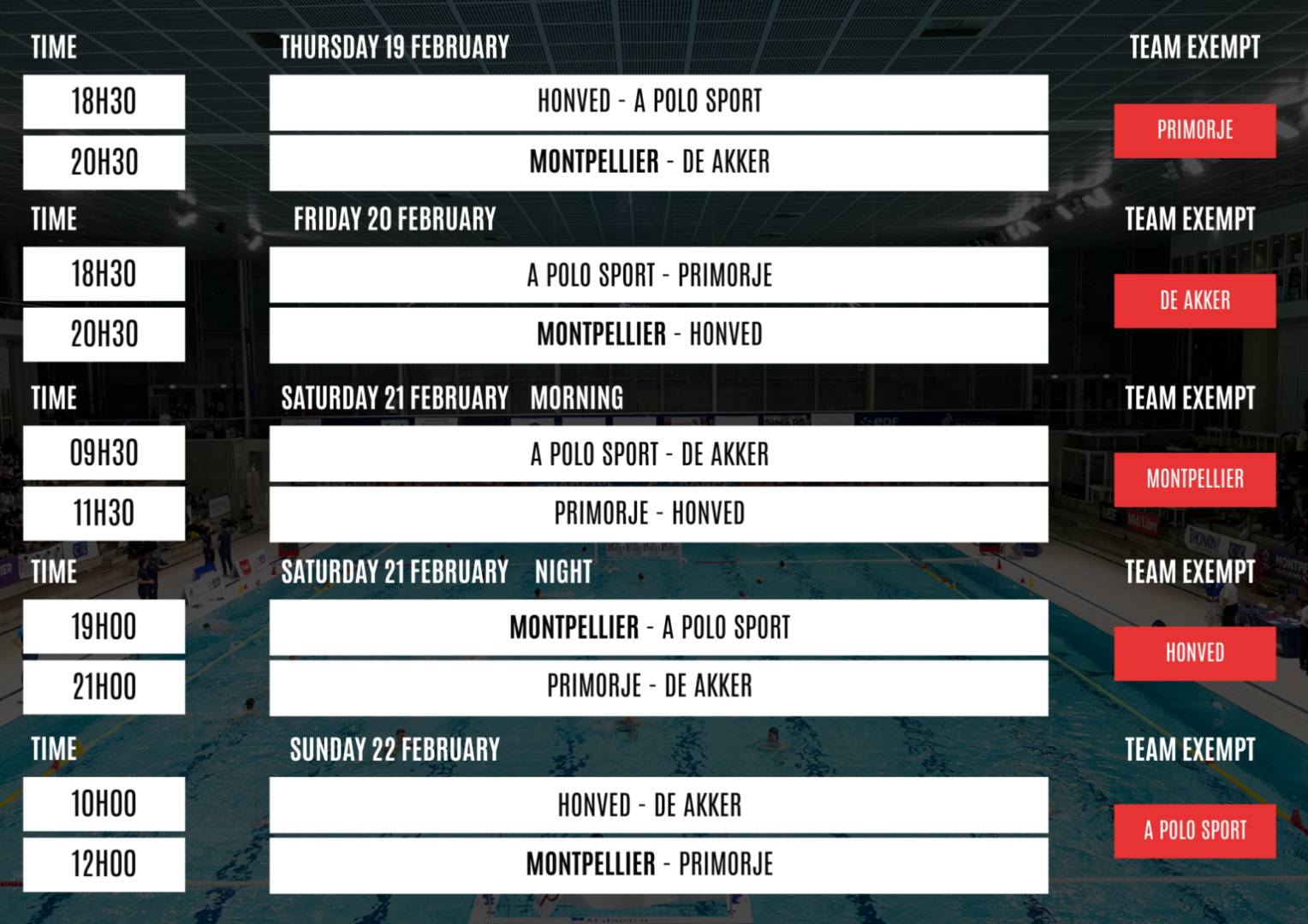 Calendrier des matchs