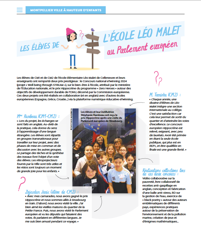 Magazine de la Ville mai-juin 2025. L'école Léo Malet au Parlement européen grâce au Prix Hippocrène