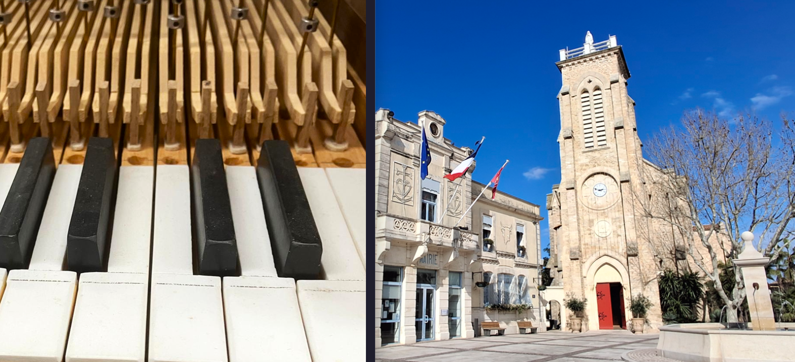 Montage photo clavier orgue et église saint sixte à Pérols