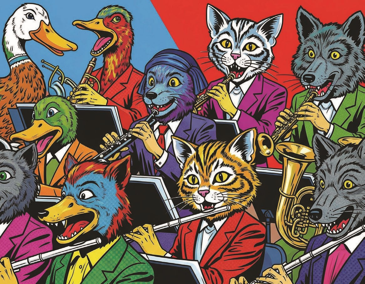 un dessin d'animaux musiciens 