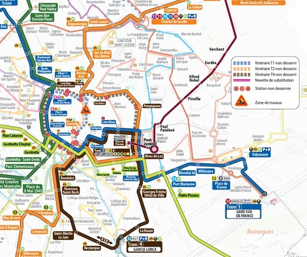 Les itinéraires et stations non desservis pendant les travaux