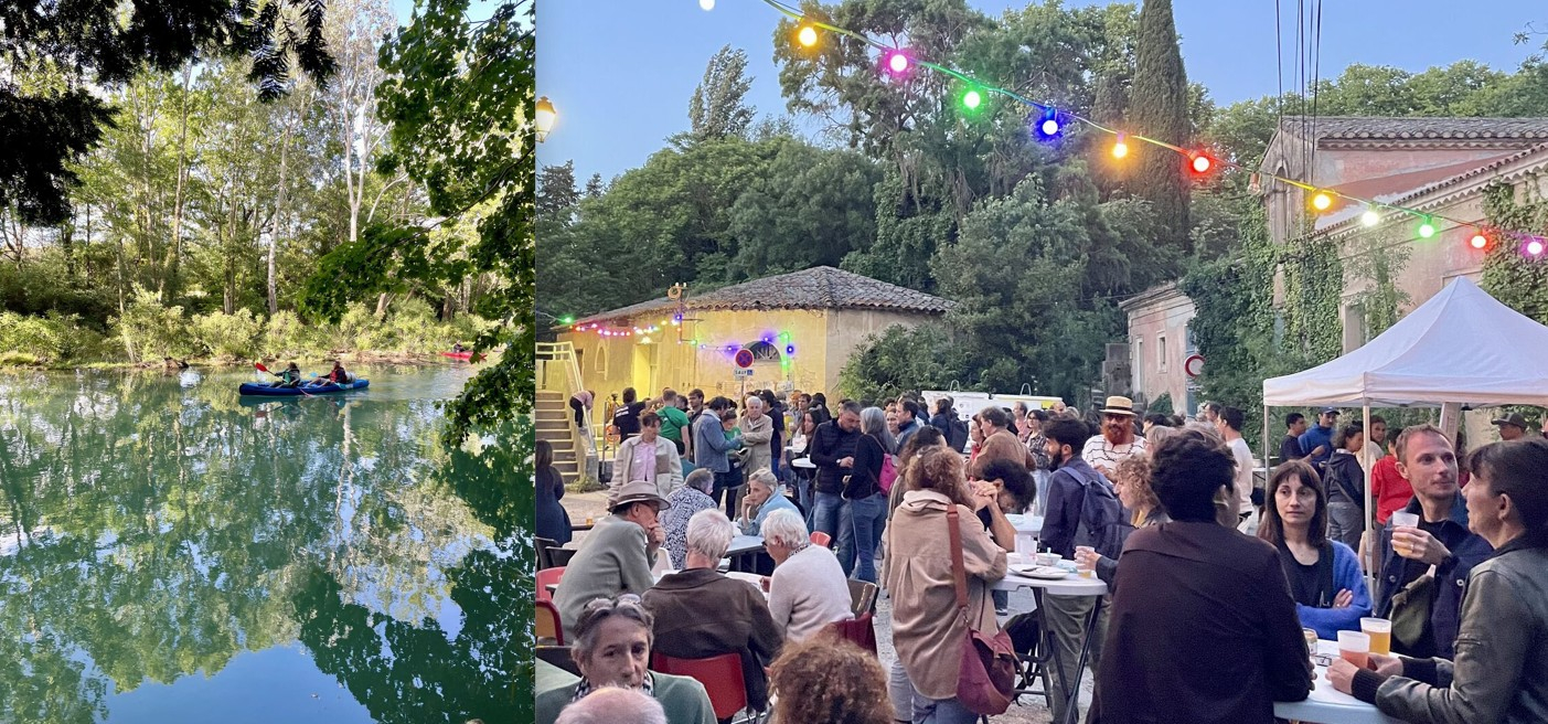 Montage photo kayak sur le lez et soirée guinguette