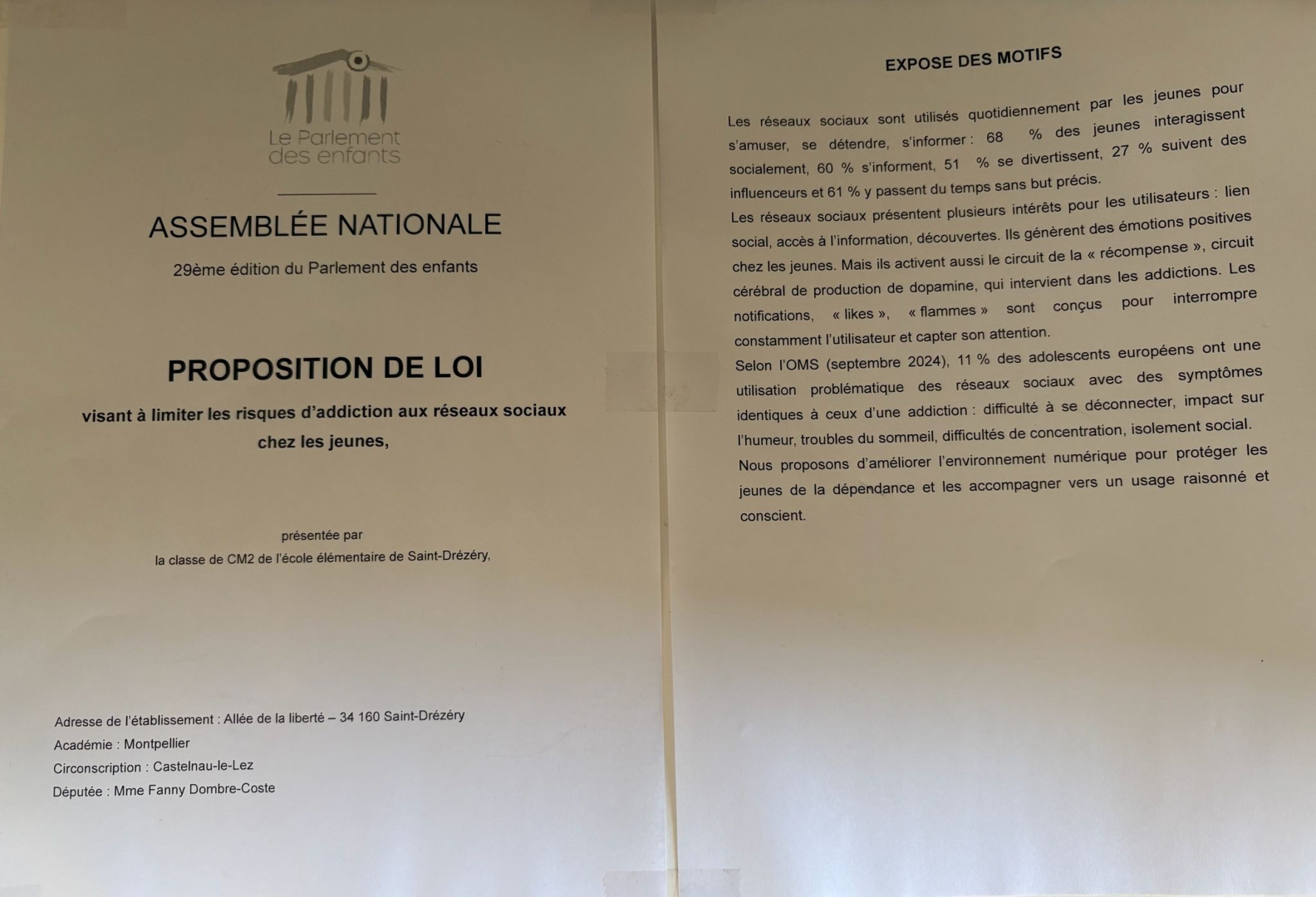 document proposition de loi pour le concours du Parlement des enfants 
