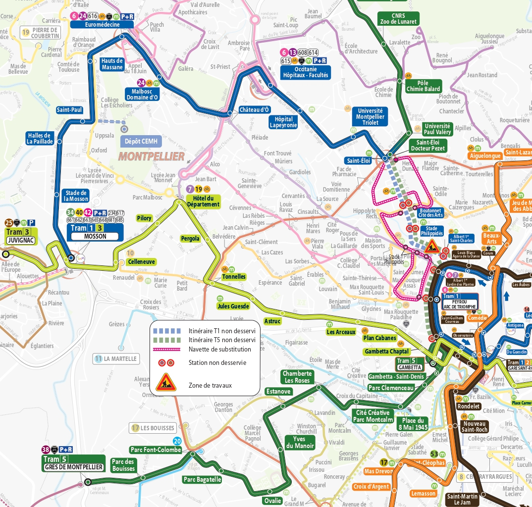 carte des lignes impactées
