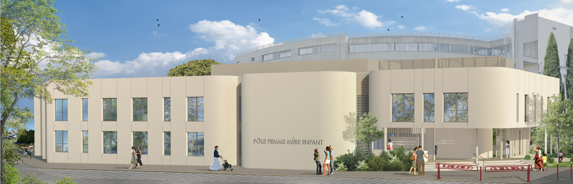 pespective d'architecte de l'extension du pôle Femme - Mère - Enfant du CHU de Montpellier 