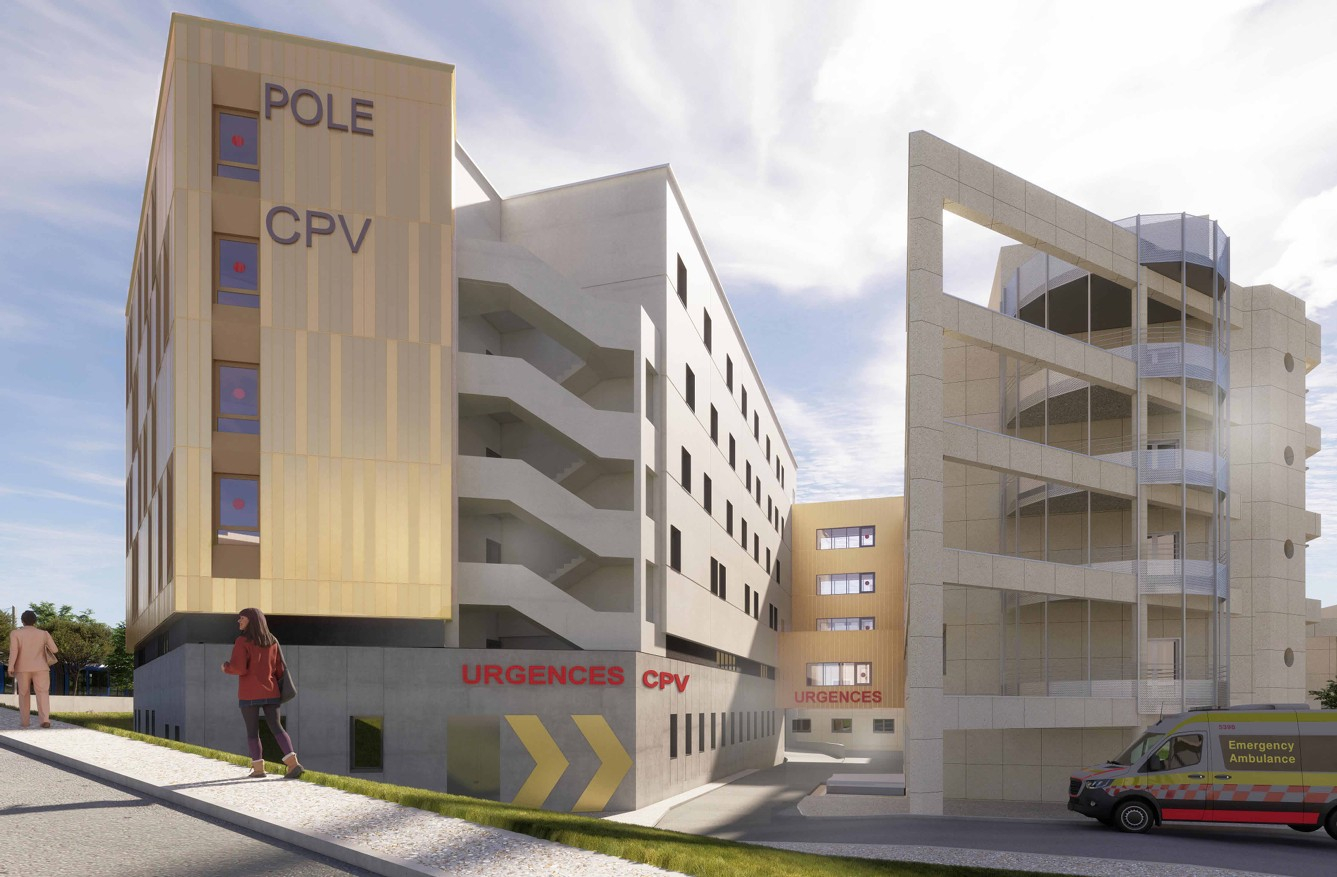 perspective d'architecte de l'extension du pôle CPV du CHU de Montpellier