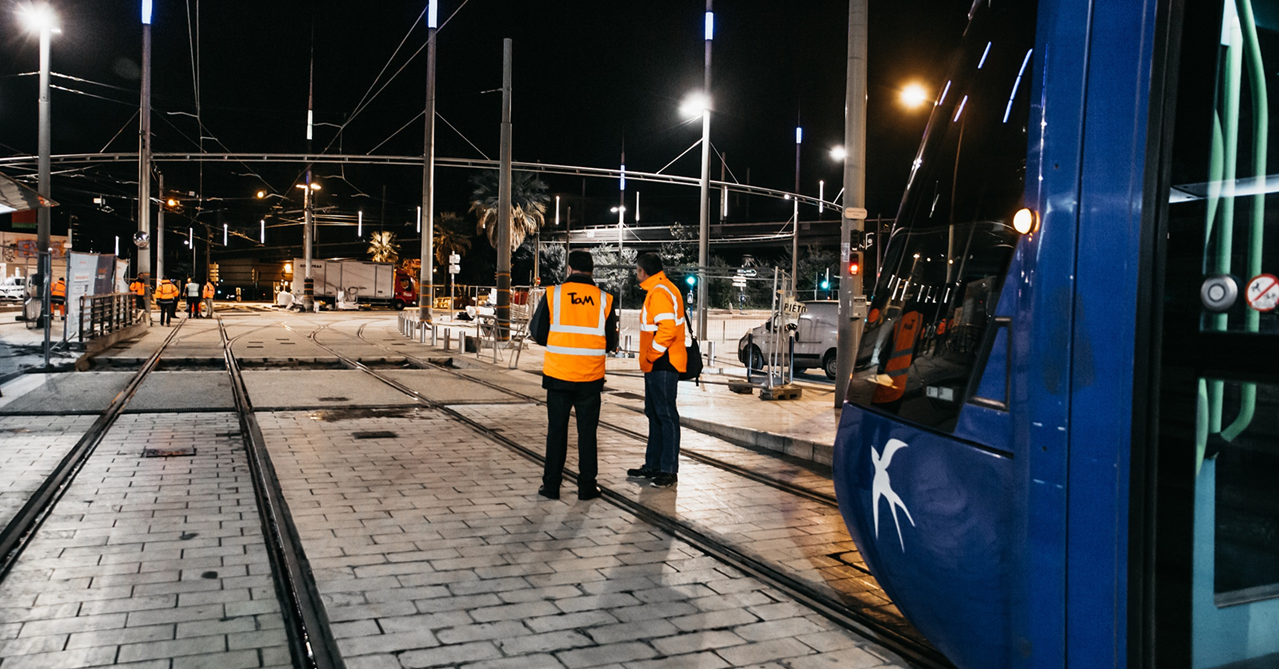 travaux de rénovation des rails du tramway 