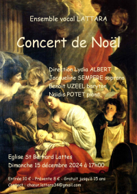 Affiche du concert de Noël par l'ensemble vocal Lattara