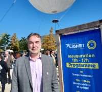 directeur régional SNCF affiche inauguration extension ligne 1 arbres ciel ballon évenementiel