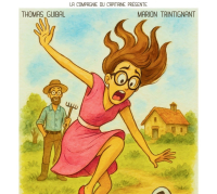 Illustration, représentant Mathilde sautant de peur à la campagne