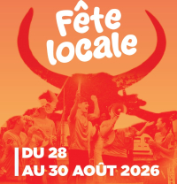 Affiche de la fête de Grabels, tête de taureau et jeunes