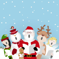 Chorale de No&euml;l, avec r&ecirc;ne, p&egrave;re no&euml;l, lutin et bonhomme de neige