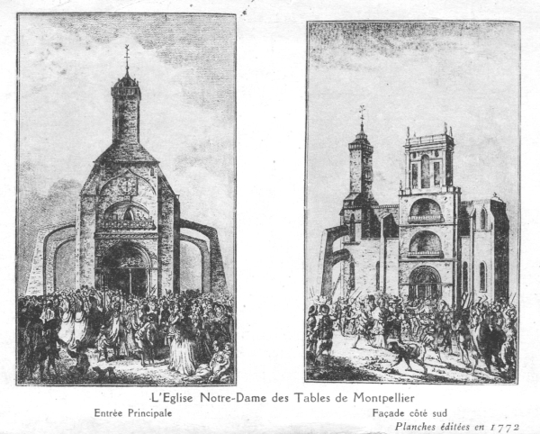 Entrée principale et façade sud de l'église Notre-Dame des Tables, en 1772