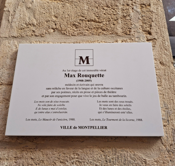 Plaque commémorative de Max Rouquette