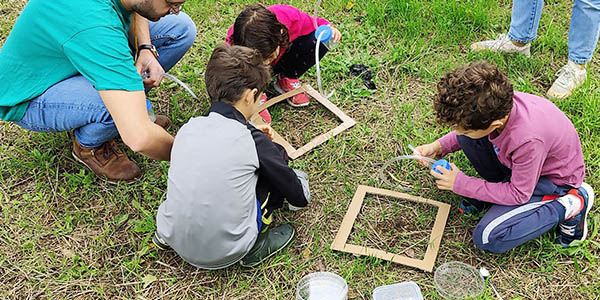 Enfants observant le sol