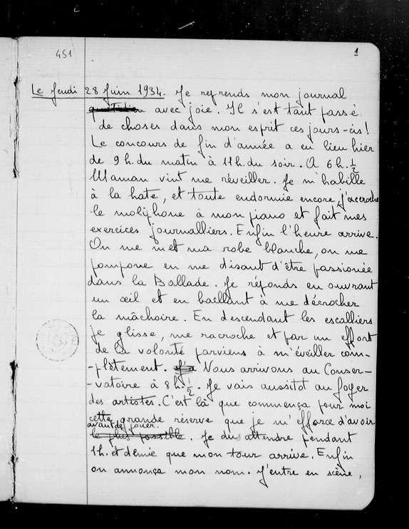 Page du journal de Jeanne Demessieux