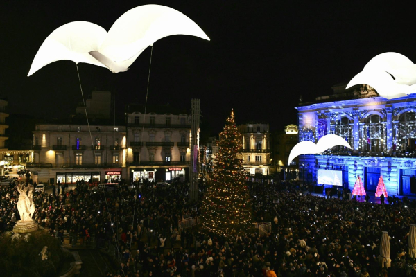 De poétiques oiseaux blancs de la Cie Aérosculpture s'envolent au dessus de la Comédie 